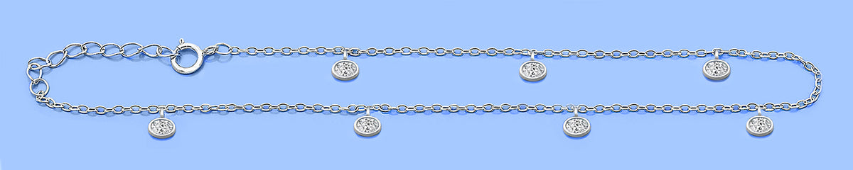 Silver Oval Stone Charm Anklet