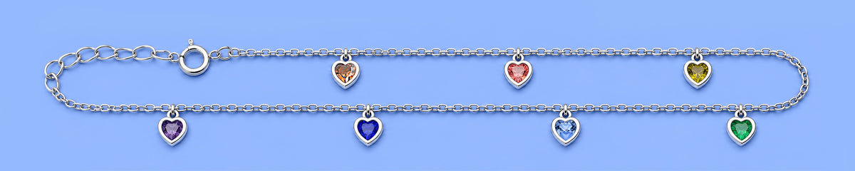 Silver CZ Heart Charm Anklet