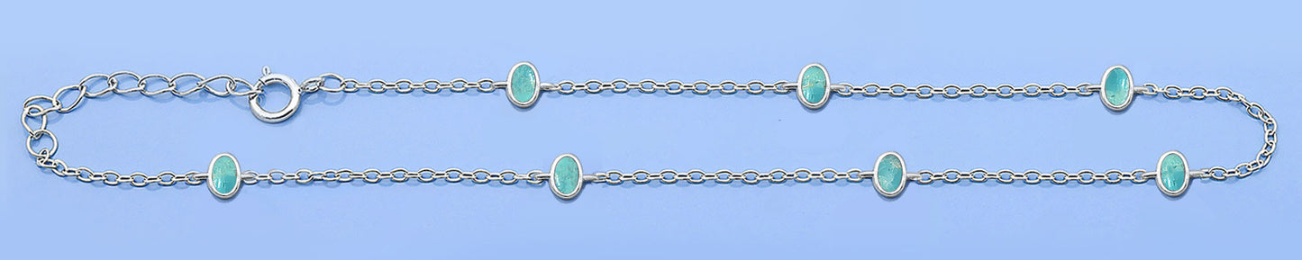Silver Stone Anklet - Oval Turquoise Charms