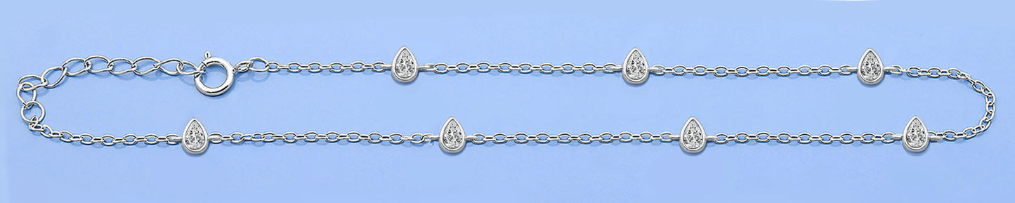 Silver CZ Anklet - Teardrop