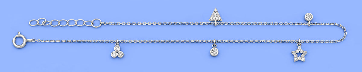 Silver CZ Charm Anklet