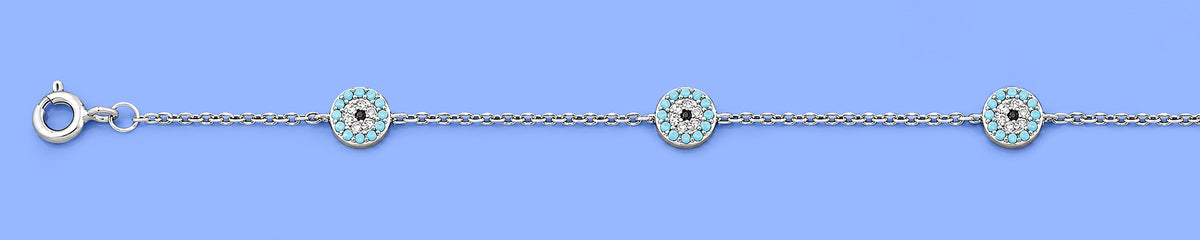 Silver Evil Eye Station Anklet