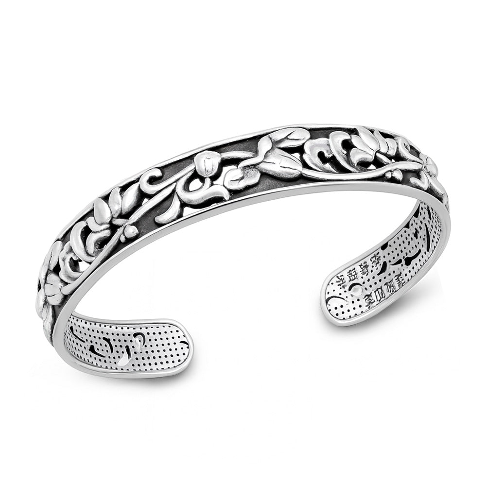 Silver Ornate Floral Cuff Bracelet