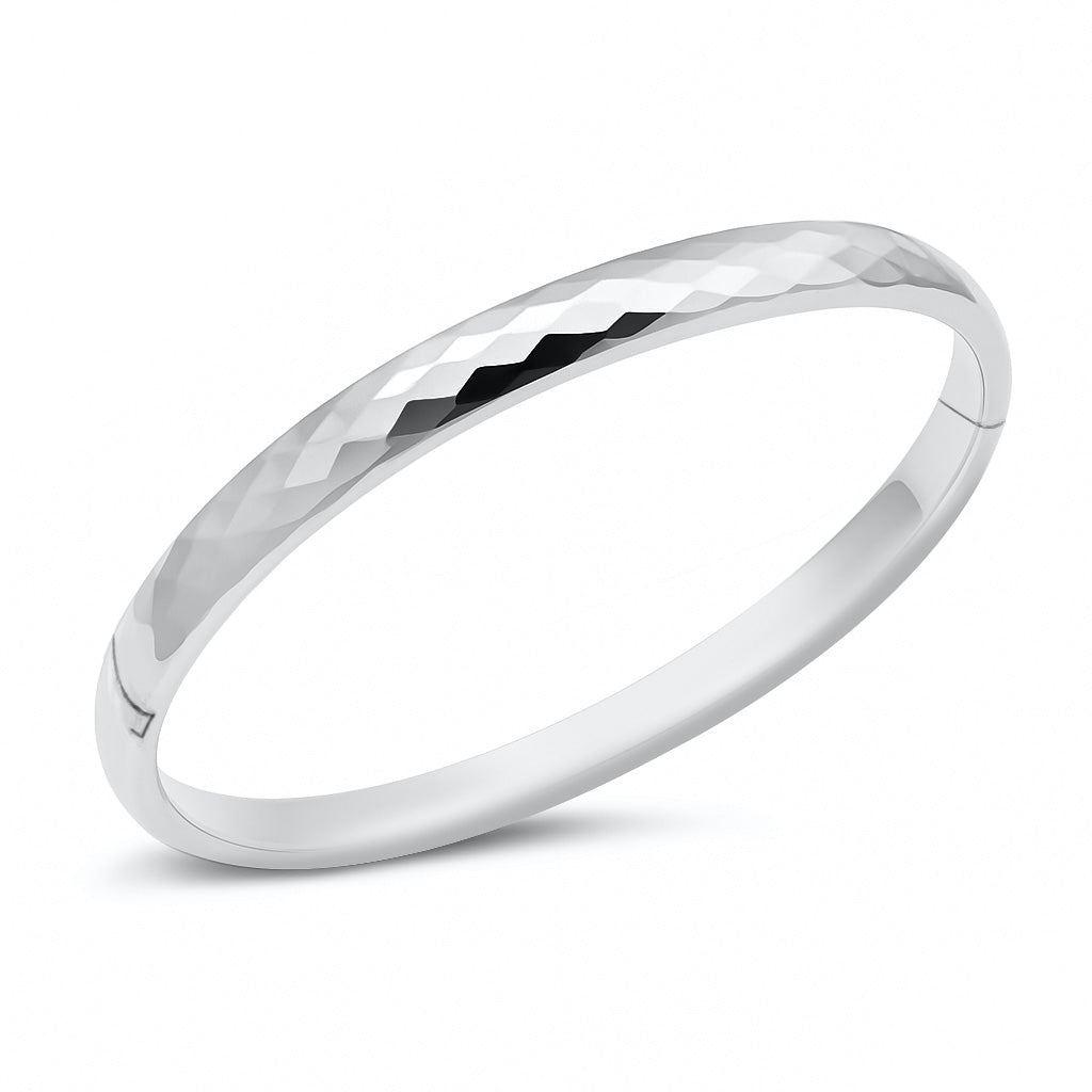 Silver Faceted Bangle - Snap Closure