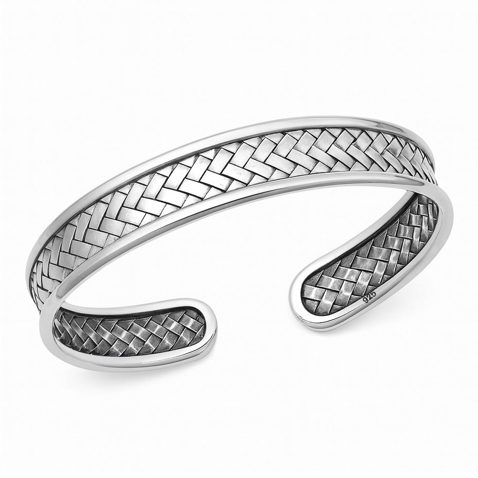 Silver Woven Basketweave Cuff Bangle
