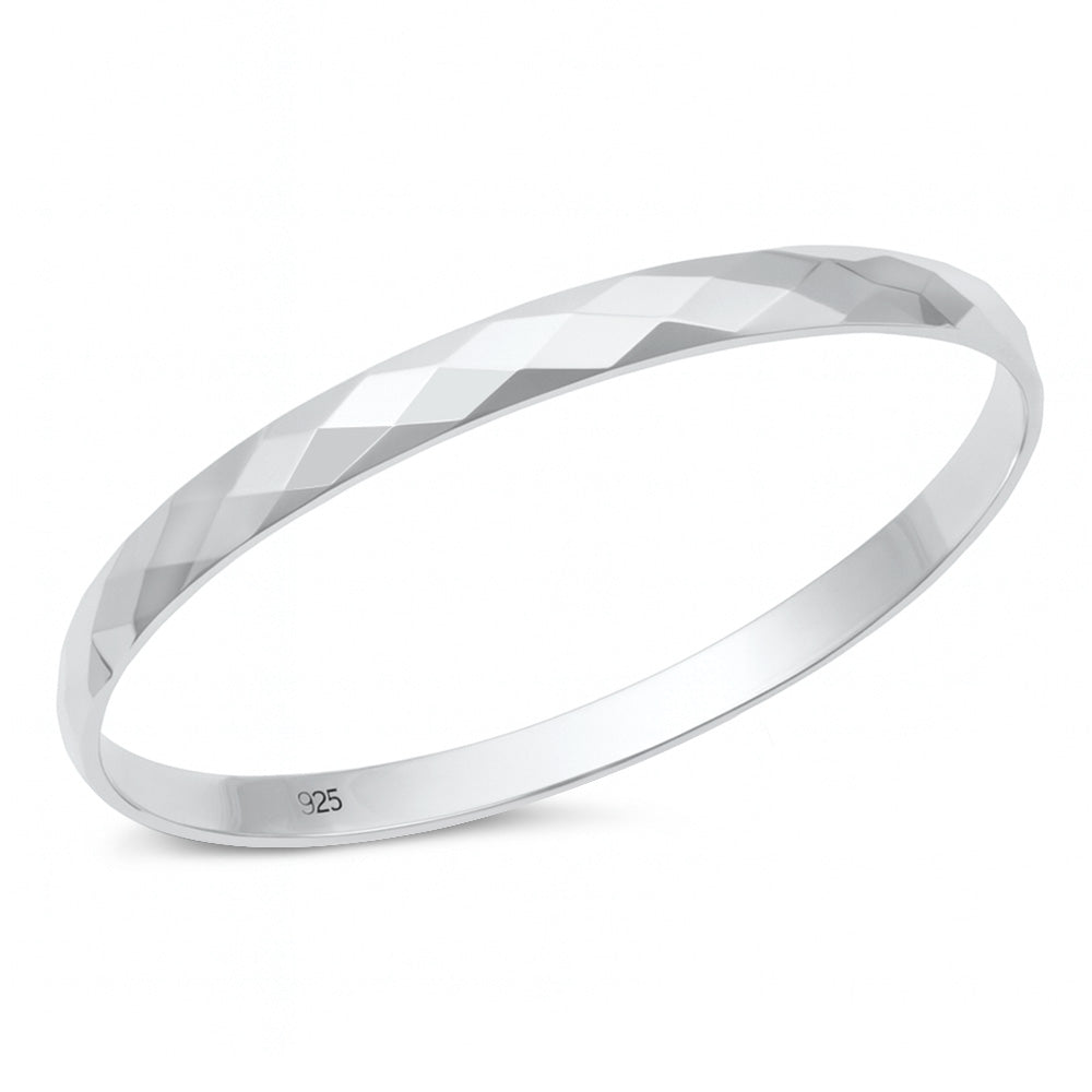 Silver Faceted Bangle - Snap Closure