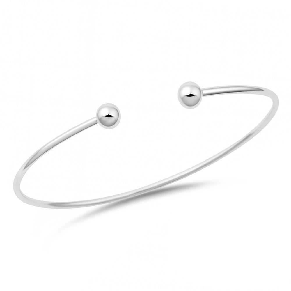 Silver Ball End Cuff Bracelet