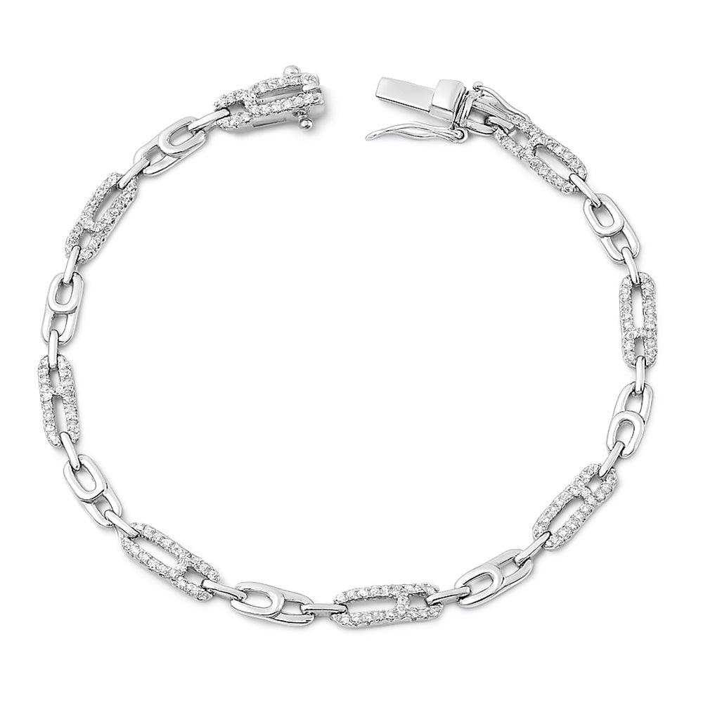 Silver Paper Clip CZ Bracelet