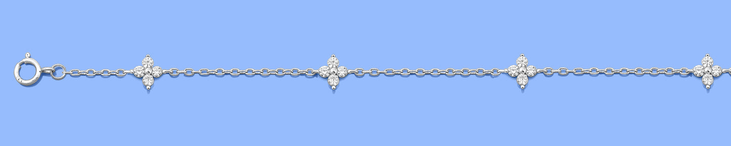 Silver CZ Flower Station Bracelet