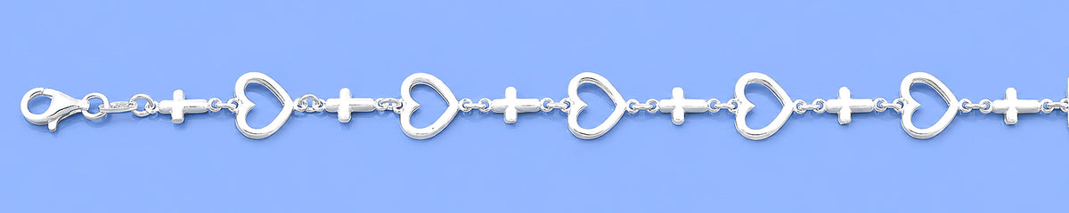 Silver Bracelet - Hearts & Crosses