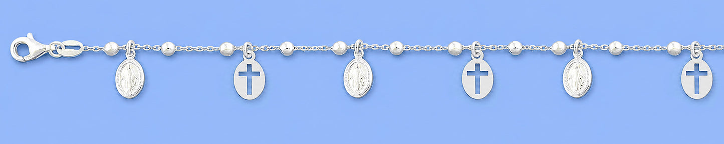 Silver Bracelet - Virgin Mary & Cross