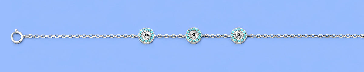 Silver Triple Evil Eye Bracelet