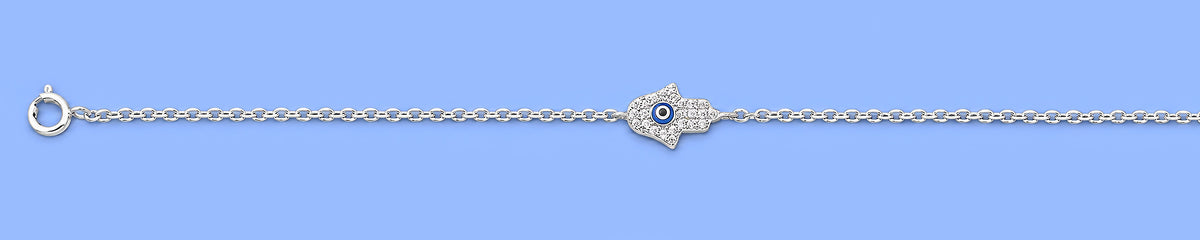 Silver CZ Bracelet - Hamsa & Evil Eye