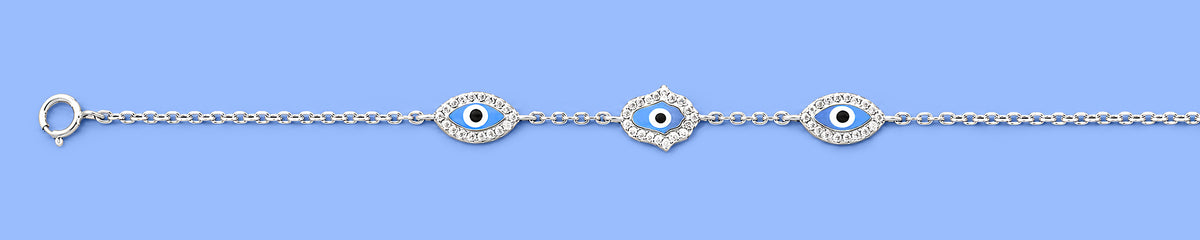Silver CZ Bracelet - Hamsa & Evil Eye
