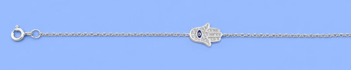 Silver CZ Anklet - Hamsa