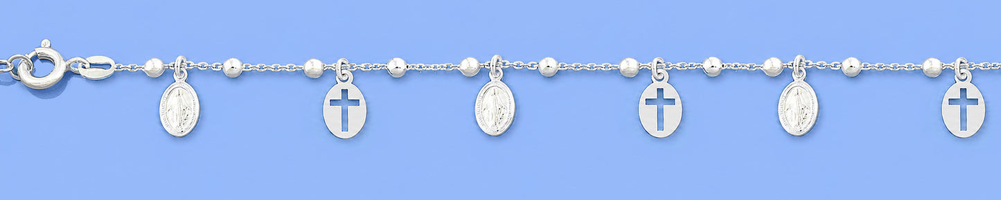 Silver Bracelet - Virgin Mary & Cross
