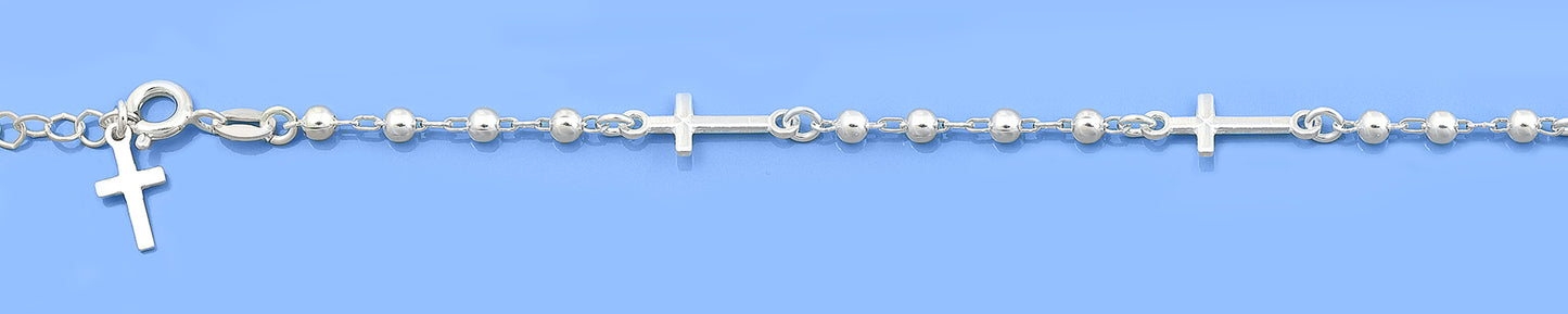 Silver Bead Bracelet - Cross
