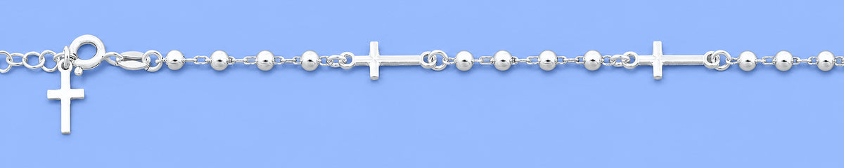 Silver Rosary Beaded Cross Bracelet