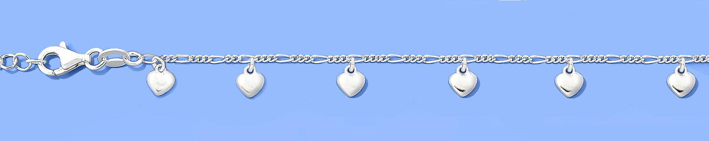Silver Charm Bracelet - Hearts