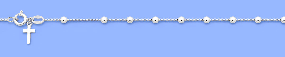 Silver Rosary Bracelet with Cross - 6.5"