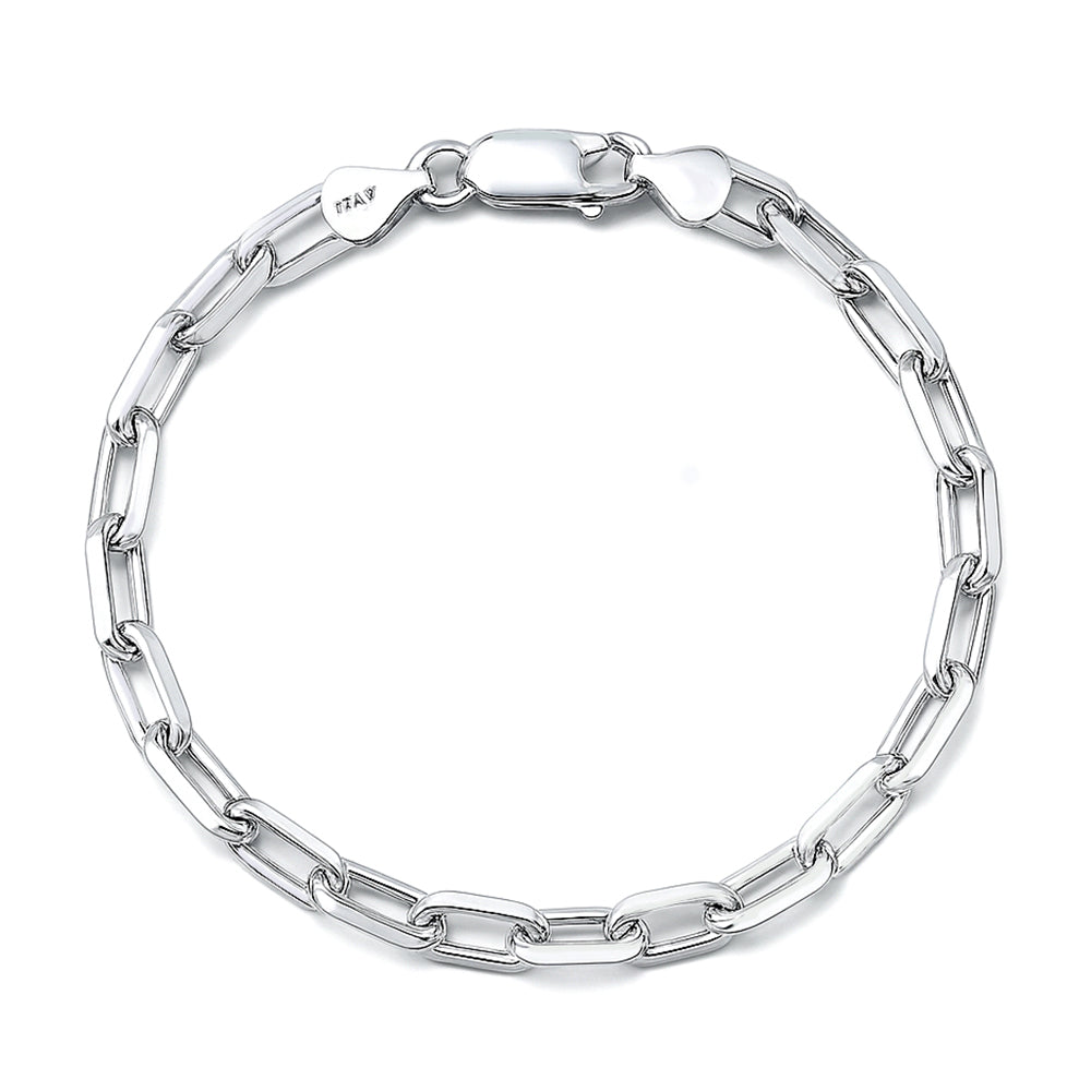 Silver Beveled Edge Long Link Bracelet