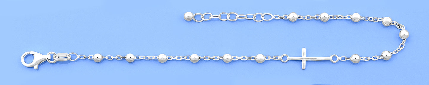 Silver Beaded Cross Bracelet