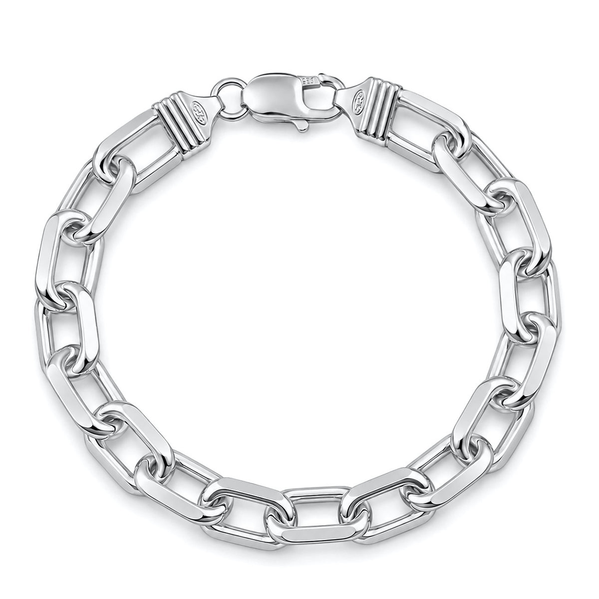 Silver Beveled Edge Oval Link Bracelet - 9.3mm