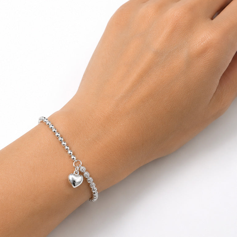 Silver CZ & Beaded Bracelet - Heart