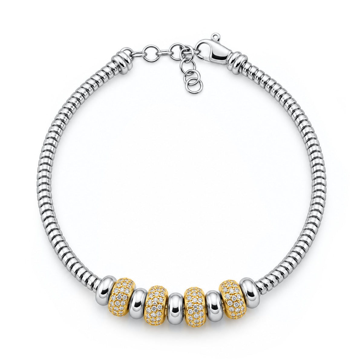 Silver Italian Pavé Rondelle Bead Bracelet