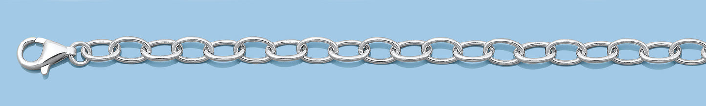 Silver Rhodium Plated Oval Cable Chain - 5mm