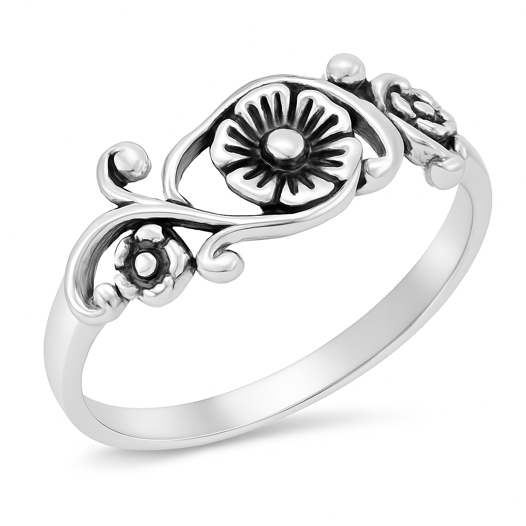 Silver Vintage Flower Ring