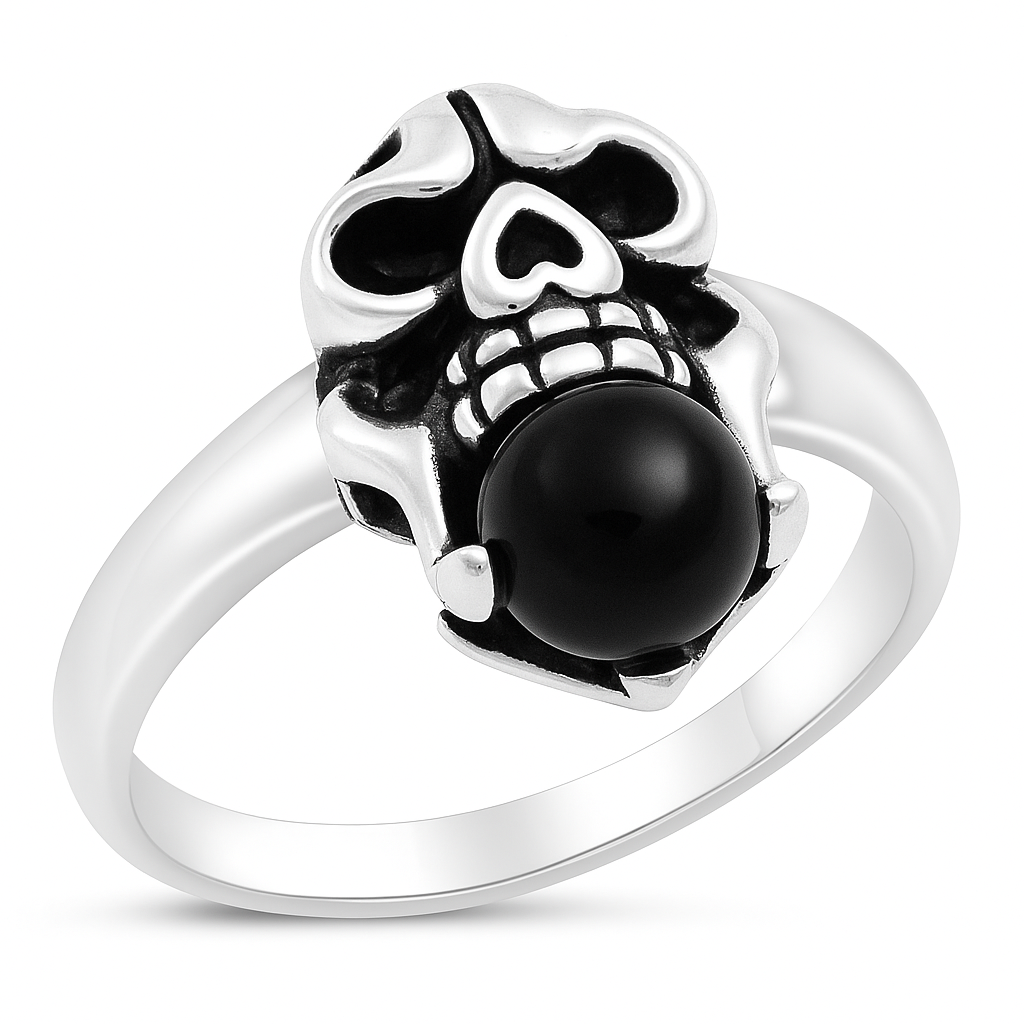 Silver Stone Ring - Skull