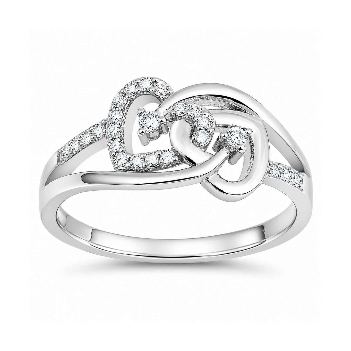 Silver CZ Ring - Two Heart