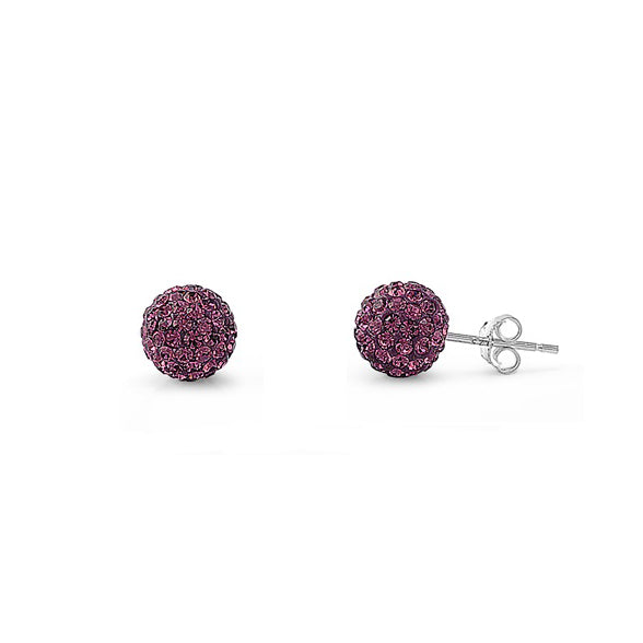 Silver Crystal Ball Earring - 8 mm