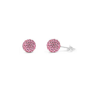 Silver Crystal Ball Earring - 8 mm