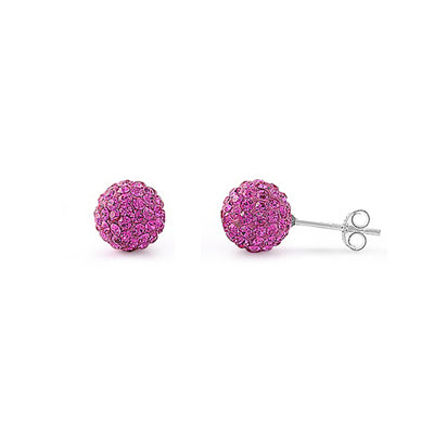 Silver Crystal Ball Earring - 8 mm