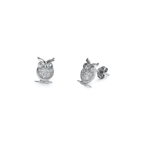 Silver CZ Earring - Owl