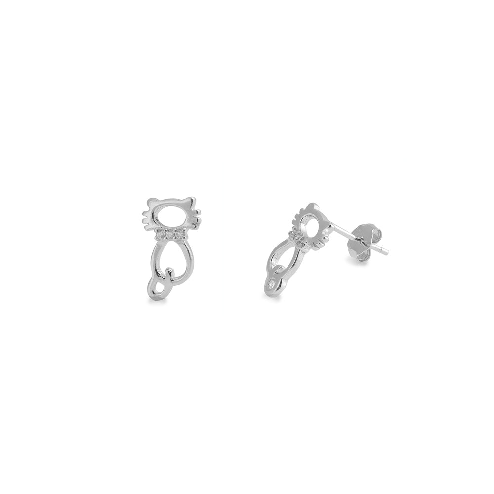 Silver CZ Earring - Cat
