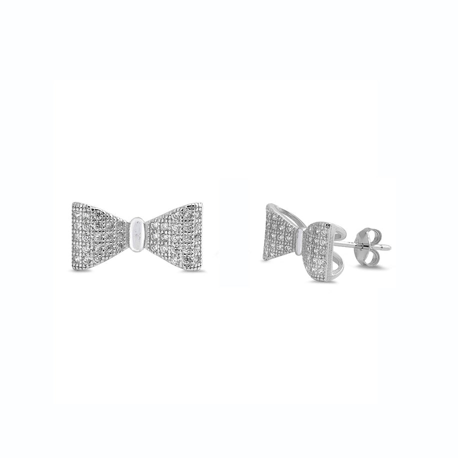 Silver CZ Earring - Bow