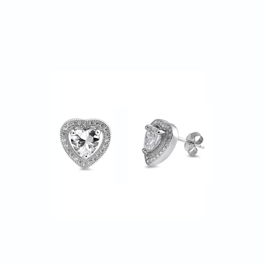 Silver CZ Earring - Heart