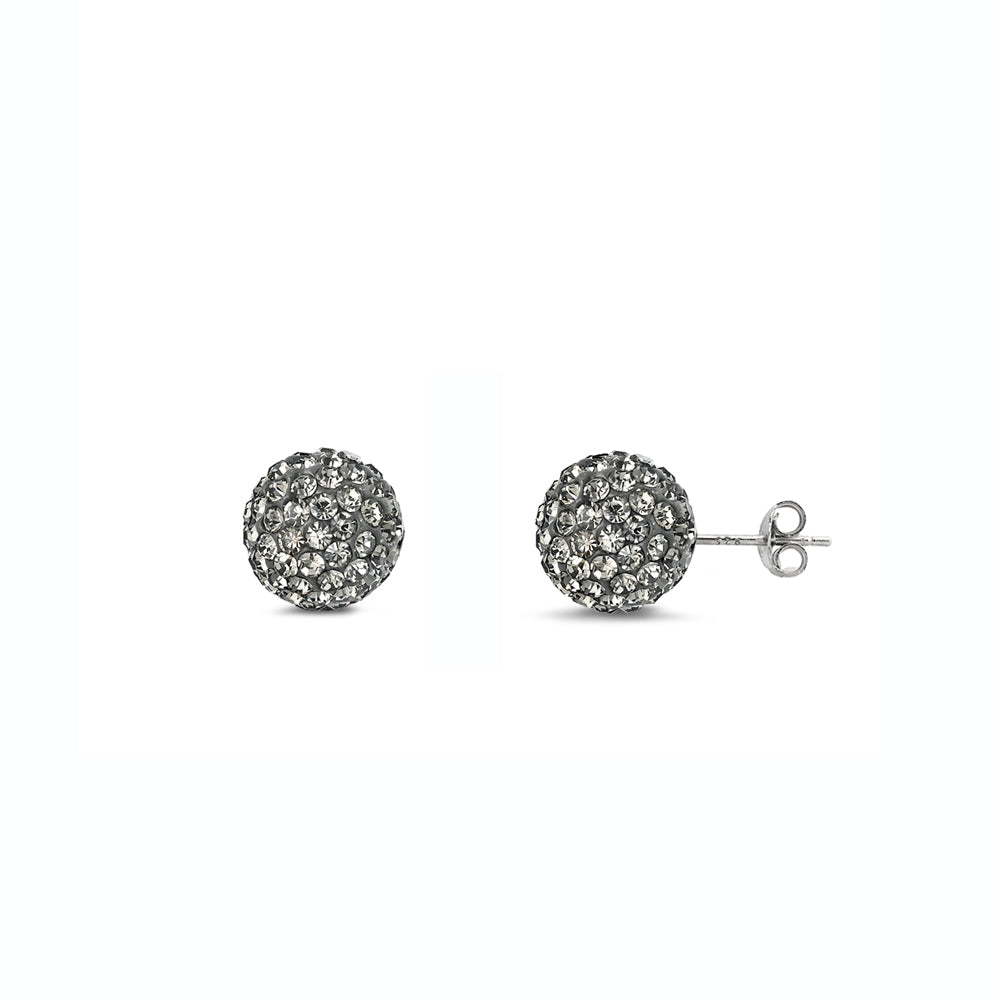 Silver Crystal Ball Earring - 10 mm