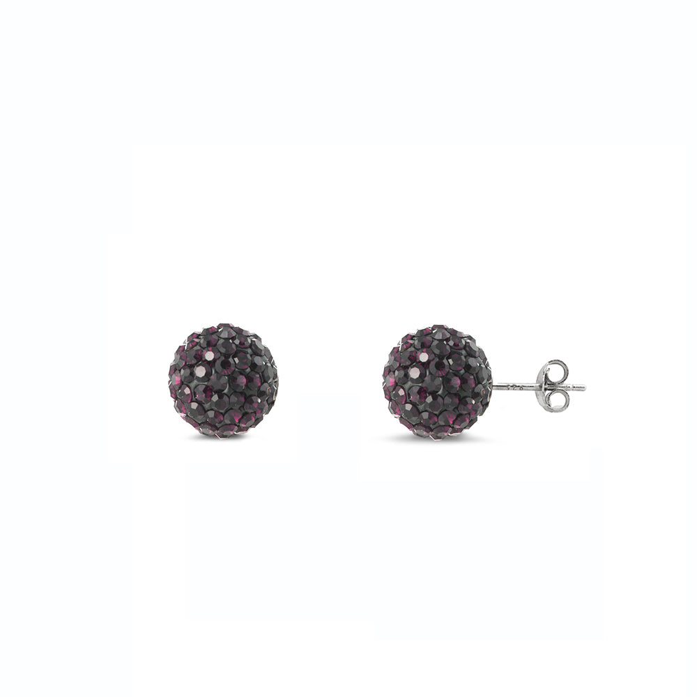Silver Crystal Ball Earring - 10 mm