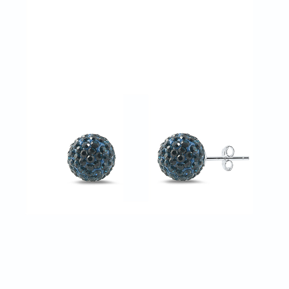 Silver Crystal Ball Earring - 10 mm