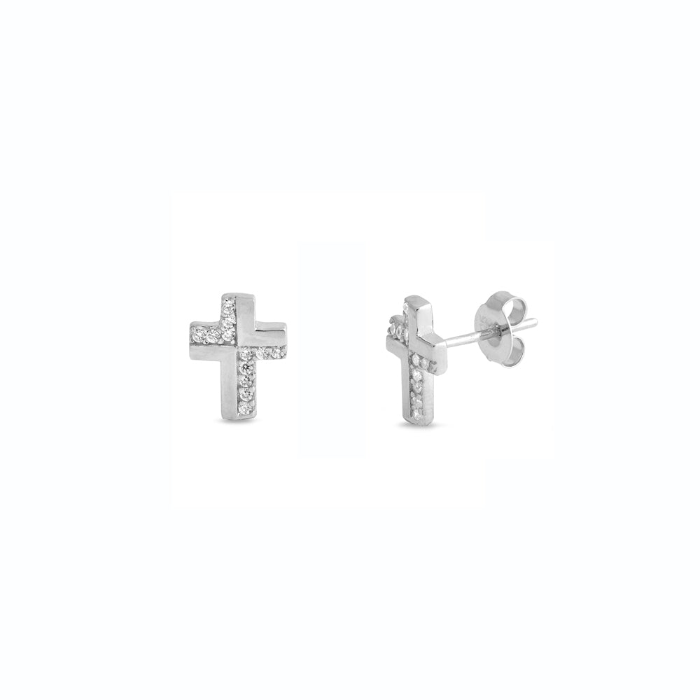 Silver CZ Earring - Cross