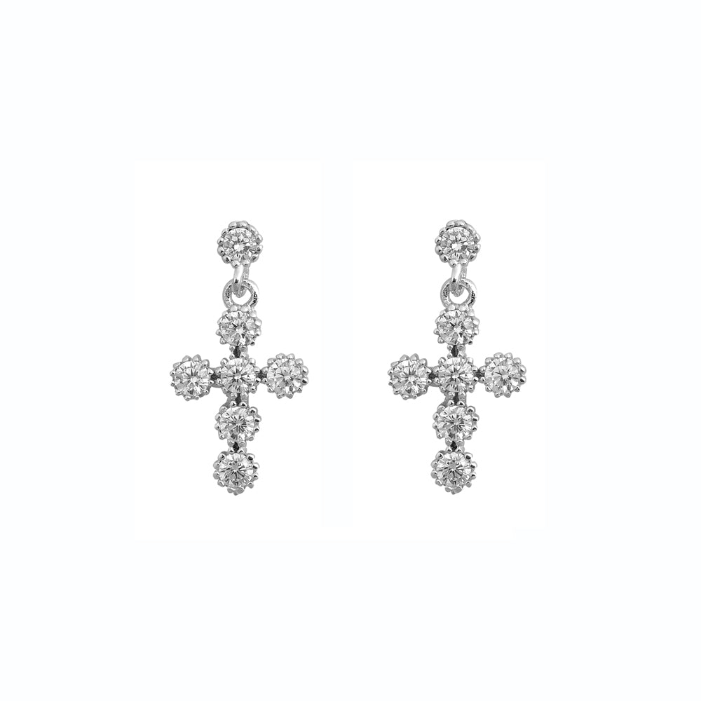 Silver CZ Earring - Cross