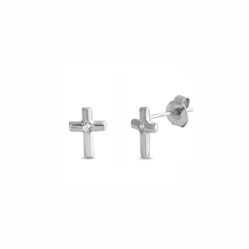 Silver CZ Earring - Cross