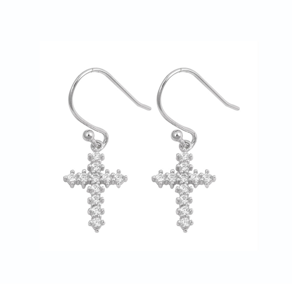 Silver CZ Earring - Ichthys w/ Cross