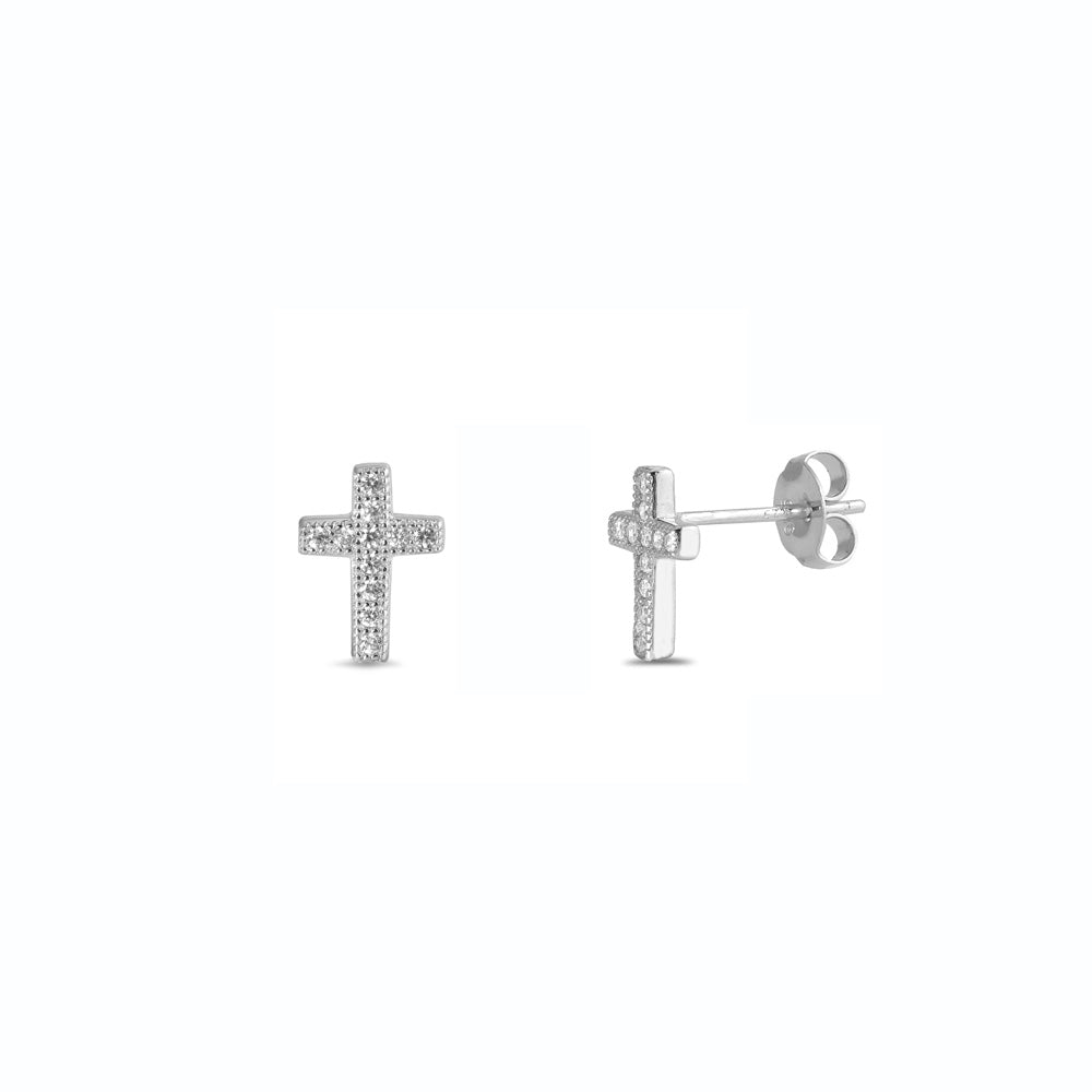 Silver CZ Earring - Cross