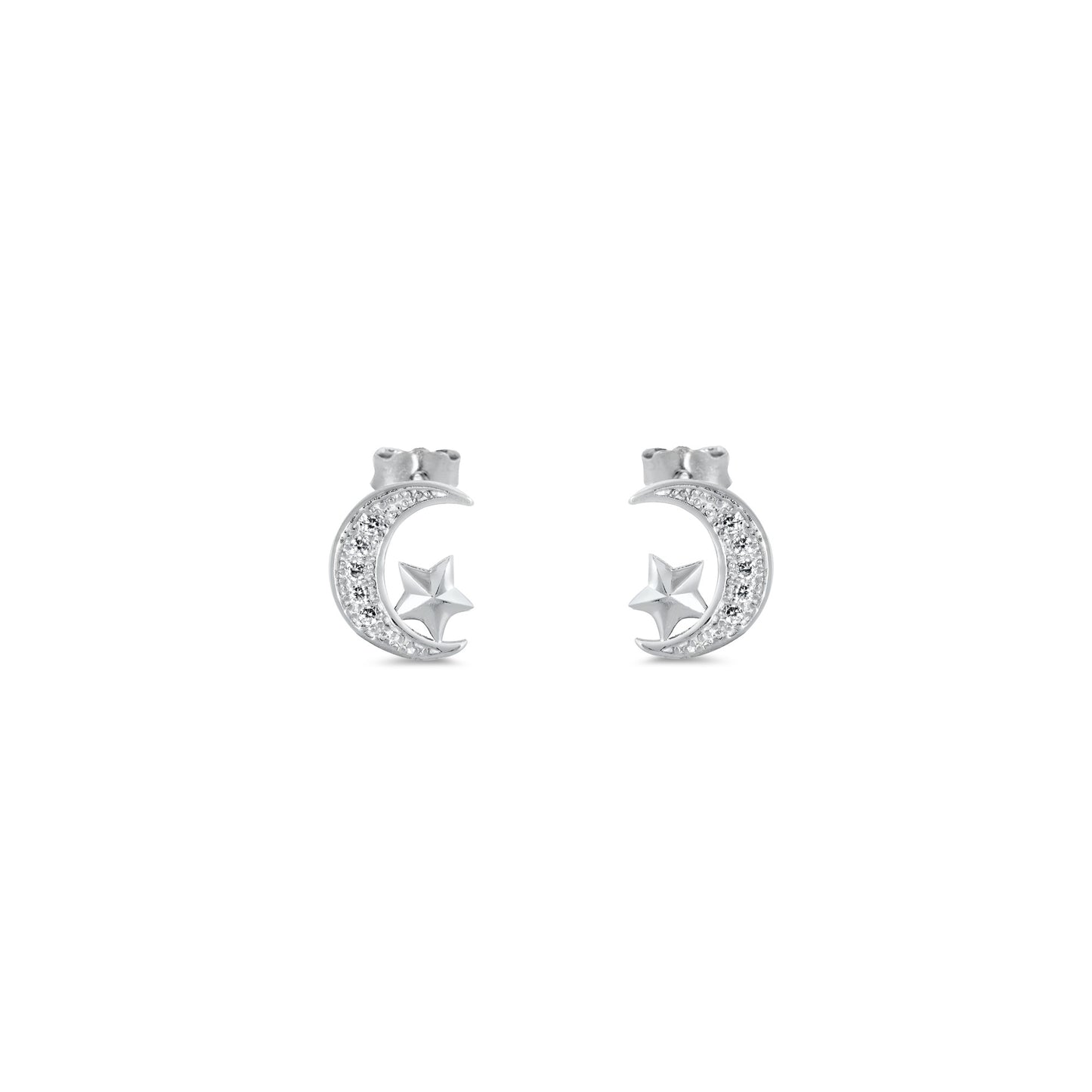 Silver CZ Earring - Moon and Star