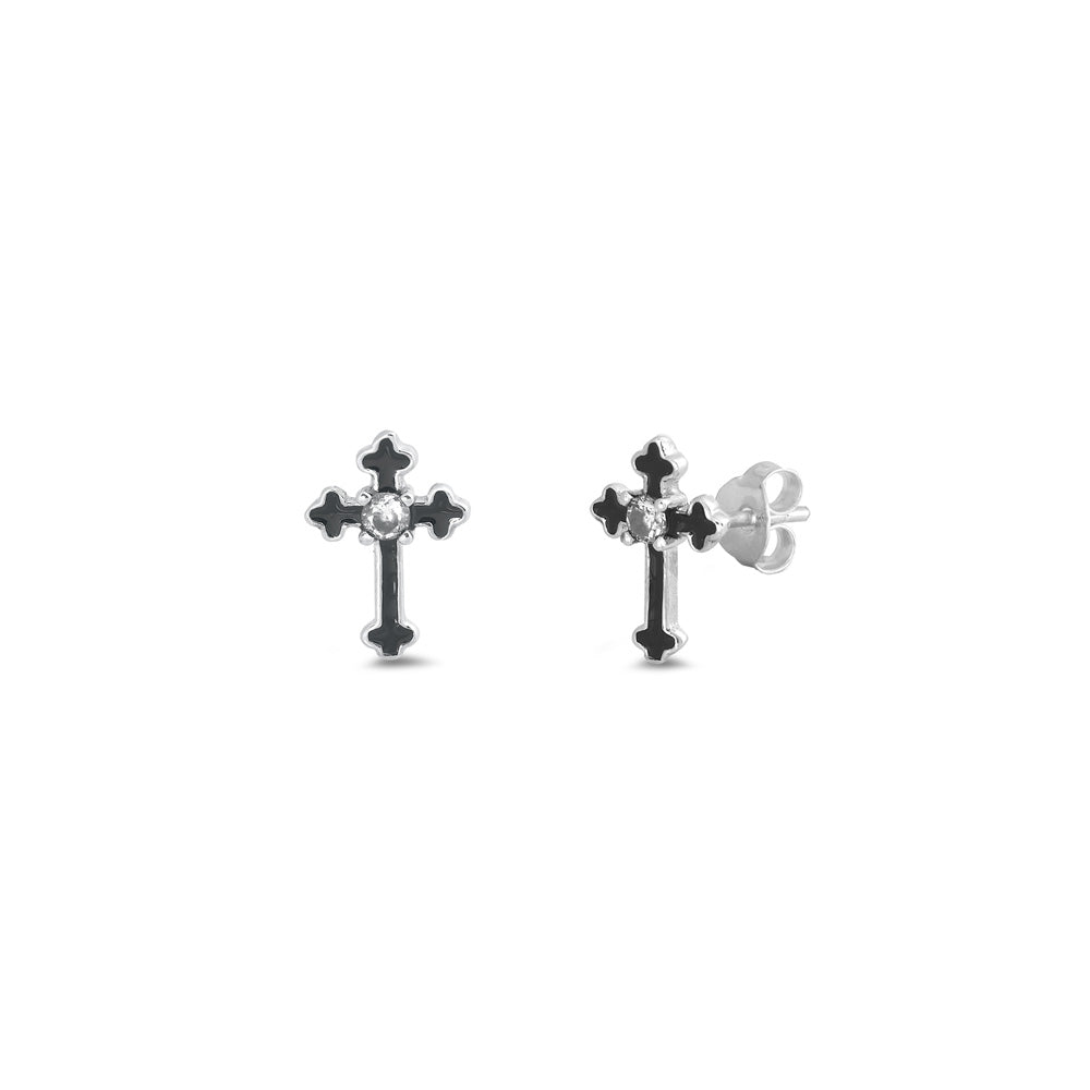 Silver CZ Earrings - Cross
